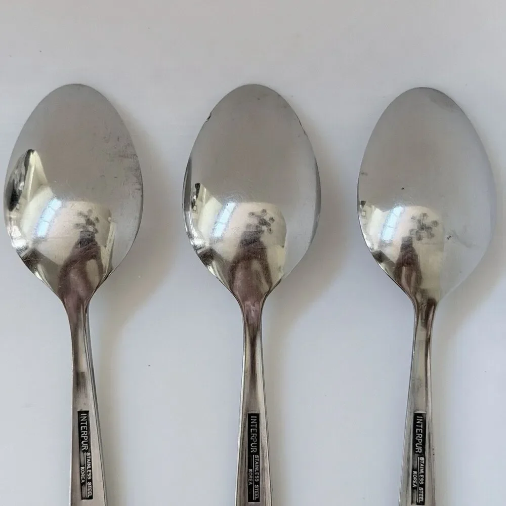 3pc Interpur Soup Spoons Stainless Rose Satin Glossy Bowl Black Accent Korea